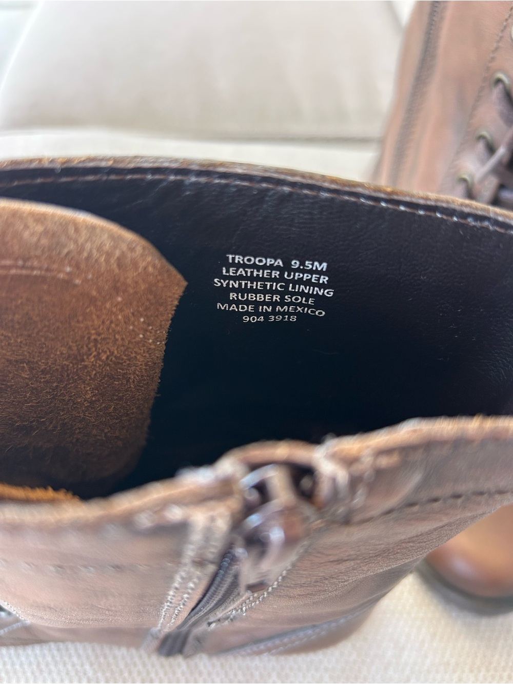 Troopa Steve Madden Brown Leather Lace-Up Combat Boots with Side Zip - Picture 5 of 5